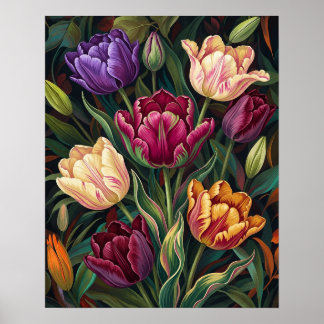 Farbige Tulpen-Blumenmalerei Poster