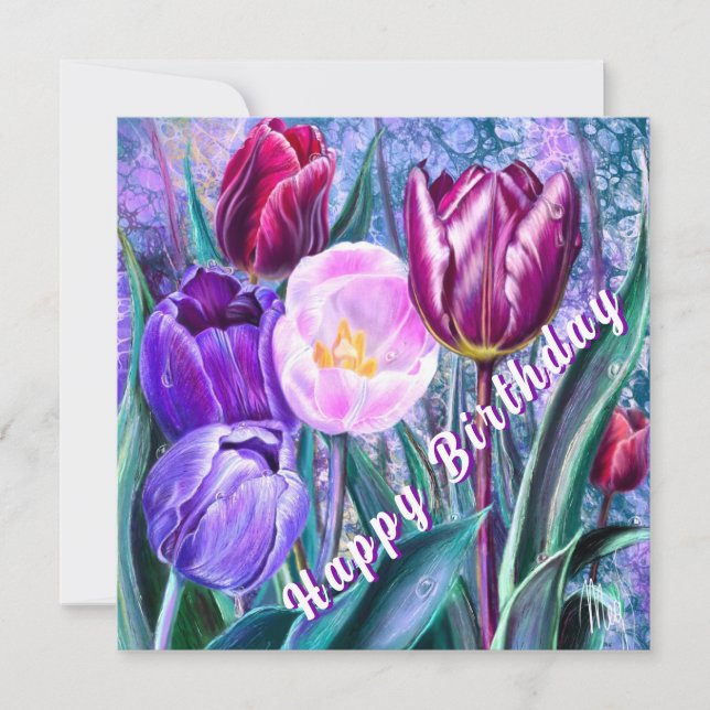 Farbige Tulpen Geburtstagskarte (Vorderseite)