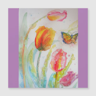 Farbige Tulpen Wasserfarben Kühlschrankmagnet Magnetkarte