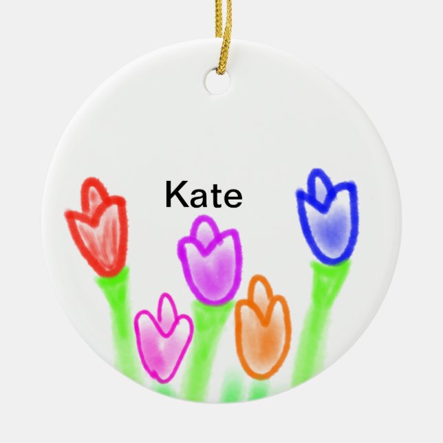 Farbige Tulpenwasserfarbe verleiht dem Text modern Keramik Ornament (Vorne)