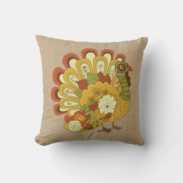 Farbige Türkei auf Imitaten Burlap Pillow Kissen (Vorderseite)
