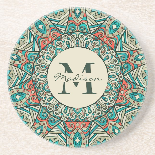 Farbige türkisch Inspirierte geometrische Zirkel Getränkeuntersetzer (Vorne)