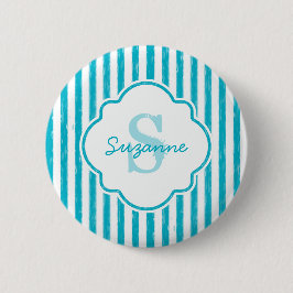 Farbige türkisfarbene Streifen Monogramm und Name Button