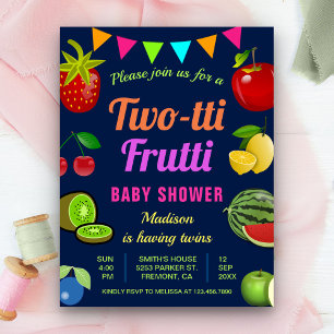 Farbige Tutti Frutti Twins Babyparty Einladungspostkarte