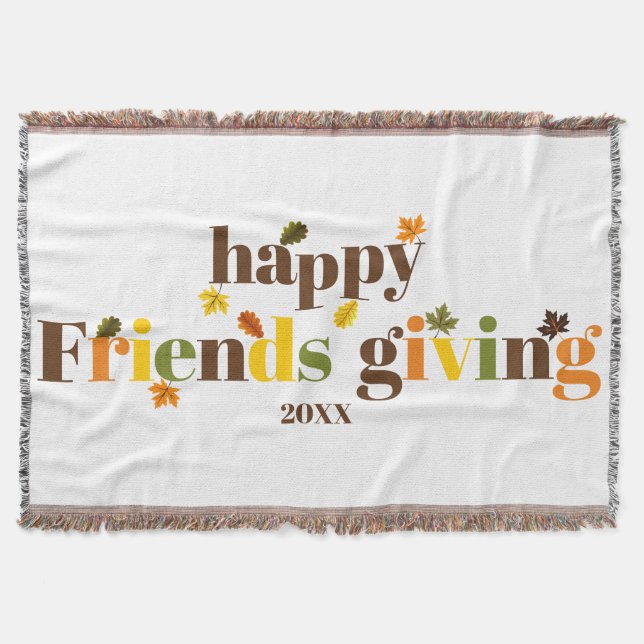 Farbige Typografie Happy Friendsgiving Fall Decke (Vorderseite)