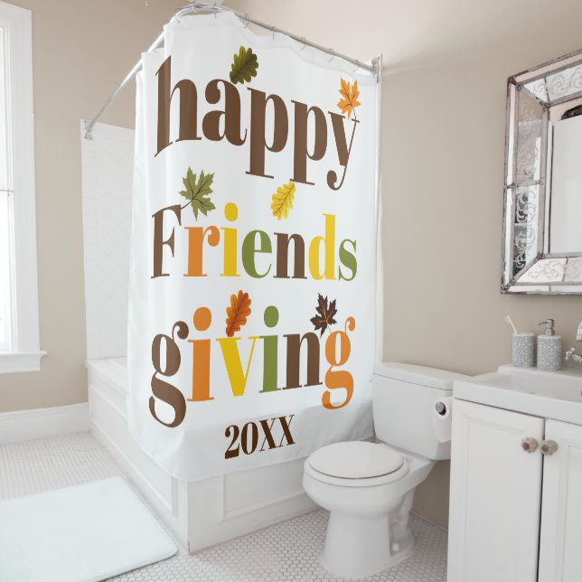Farbige Typografie Happy Friendsgiving Fall Duschvorhang (Beispiel)