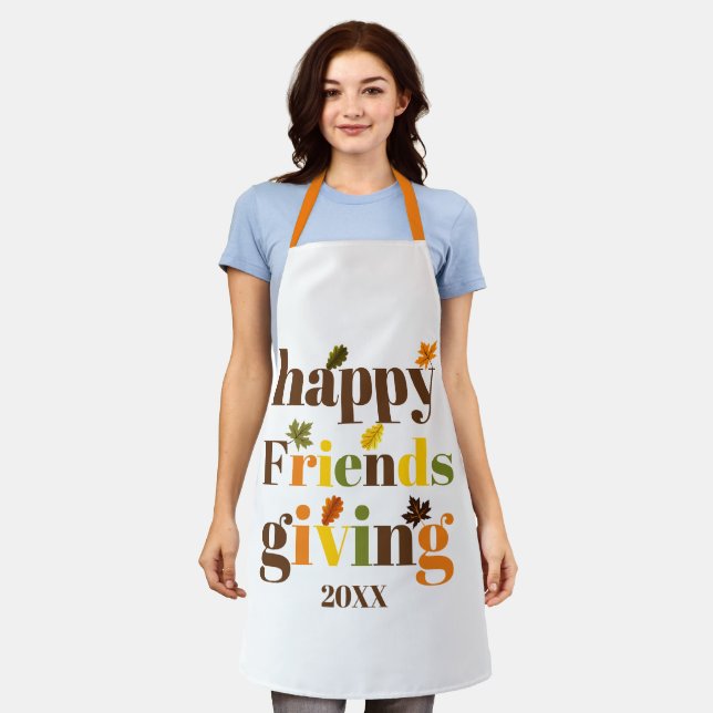 Farbige Typografie Happy Friendsgiving Fall Schürze (Getragen)