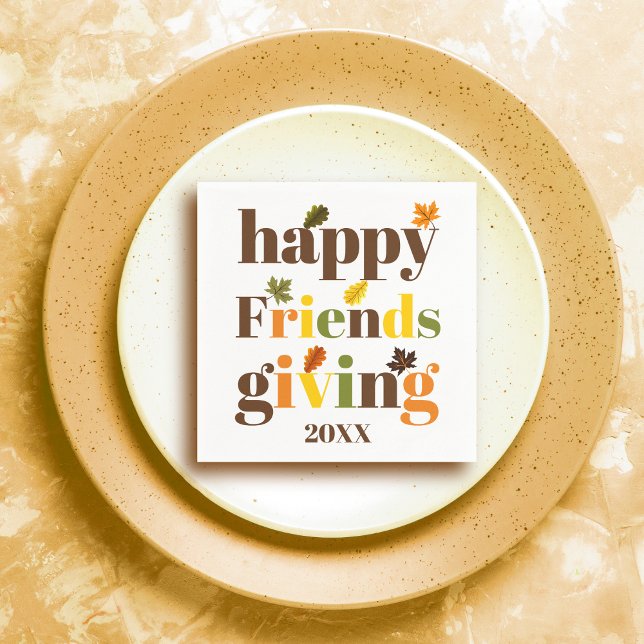 Farbige Typografie Happy Friendsgiving Fall Serviette (Von Creator hochgeladen)