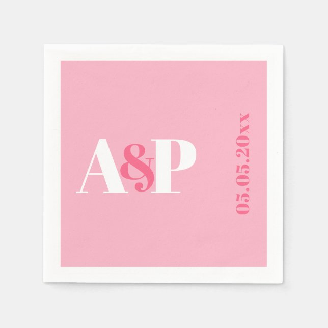 Farbige Typografie Pink Monogram Wedding Serviette (Vorderseite)