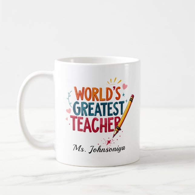 Farbige Typografie Weltbester Lehrer Kaffeetasse (Links)