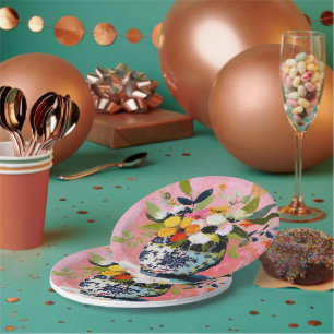 Farbige und lebendige Blumenvase Pappteller