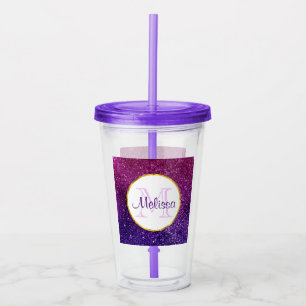 Farbige und Lila Glitzer-Edelsteine Monogramm Acryltrinkbecher