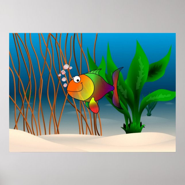 Farbige und Niedliche Cartoon Fische Poster (Vorne)
