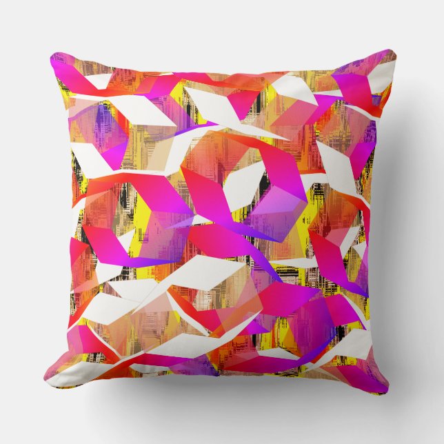 Farbige und rosa Sechsecke über gelb pixelig Kissen (Vorderseite)