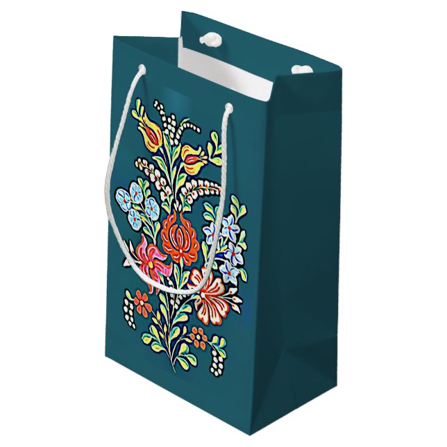 Farbige ungarische Blume Kleine Geschenktasche Kleine Geschenktüte (Rückseite Schrägansicht)