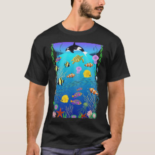 Farbige Unterwasser-Meeresleben-Illustration T-Shi T-Shirt