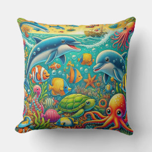 🌊🐠 Farbige Unterwasser-Meeresleben-Kooperative D Kissen