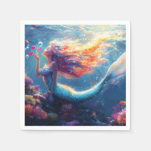 Farbige Unterwasser-Meerjungfrau-Illustration Serviette