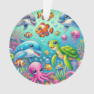 Farbige Unterwasserszene mit spielerischen Meeresb Ornament