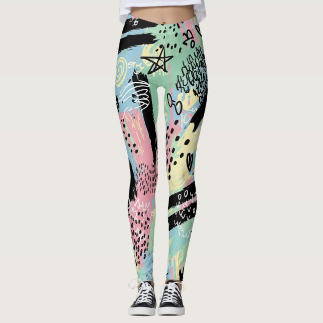Farbige urbane Graffiti-Muster (12) Leggings (Vorderseite)