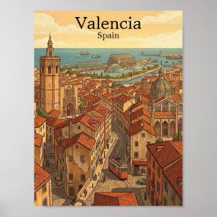 Farbige Valencia Spanien Vintage Reise Poster