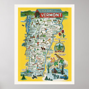 Farbige Vermont-Karte 18 x 24 Druck Poster