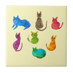 Farbige verrückte Katzen in Aquarell Fliese
