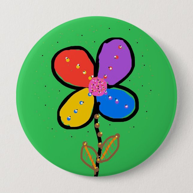 Farbige vierblättrige Kleeblatt-Blumen-Handzeichnu Button (Vorderseite)