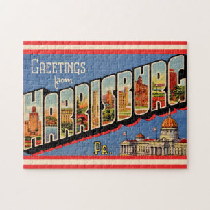 Farbige Vintage-Ansicht von Harrisburg PA 11x14 
