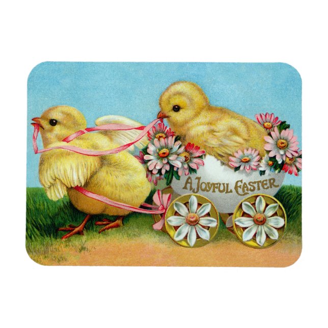 Farbige Vintage Chicks & Blume Ostern Magnet (Horizontal)