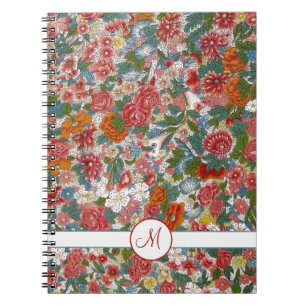 Farbige Vintage Chinoiserie Blumenmonogramm Notizblock
