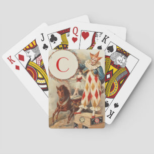 Farbige Vintage Clownmonogramm Spielkarten