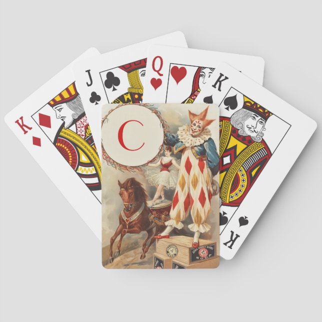 Farbige Vintage Clownmonogramm Spielkarten (Rückseite)