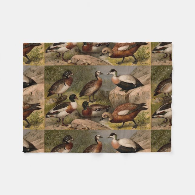 Farbige Vintage Entenmalerei Fleecedecke (Vorderseite (Horizontal))