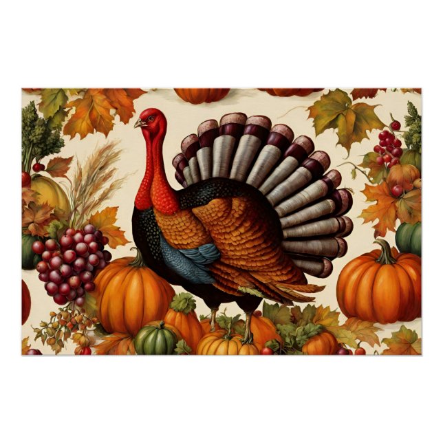 Farbige Vintage Erntedank Ernte und Türkei Poster (Vorderseite)