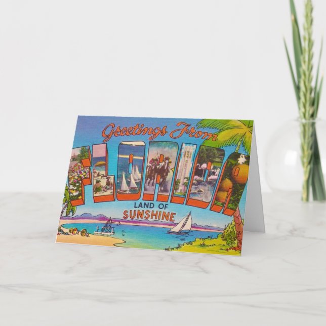 Farbige Vintage Florida Grüße Karte (Vorderseite)
