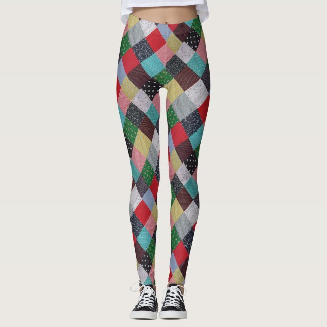 farbige Vintage gemusterte Quadrate Leggings (Vorderseite)