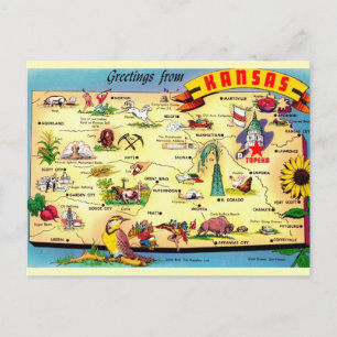 Farbige Vintage-Karte von Kansas  Postkarte