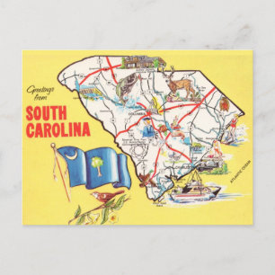 Farbige Vintage-Karte von South Carolina Postkarte