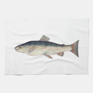 Farbige Vintage-Lachs-Illustration Geschirrtuch