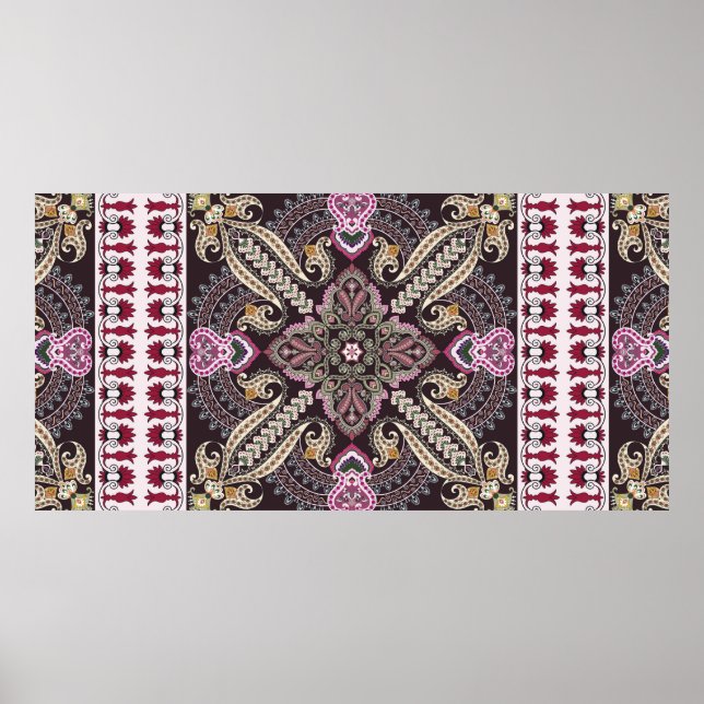 Farbige Vintage Mandala-Motive nahtlos Poster (Vorne)