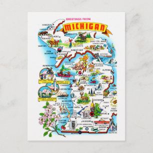 Farbige Vintage Michigan Karte Postkarte
