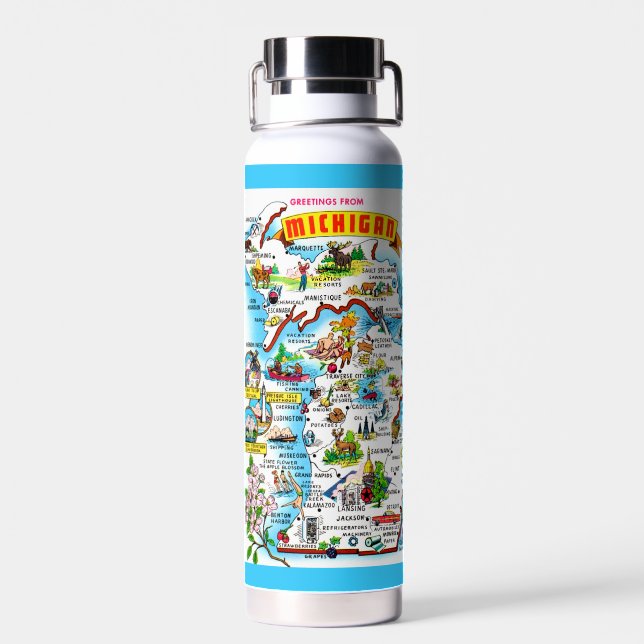 Farbige Vintage Michigan Karte Wasser Flasche (Rückseite)