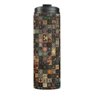 Farbige Vintage nahtlose Muster mit blumigen und  Thermosbecher