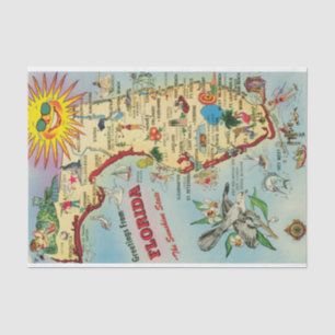 Farbige Vintage-Postkartenkarte von Florida Seidenpapier