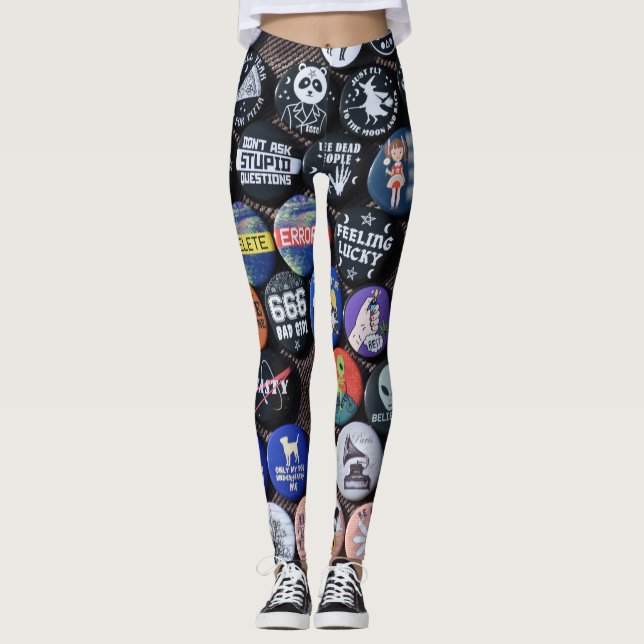 farbige Vintage Retro-Abzeichen-Sammlung Leggings (Vorderseite)