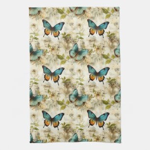 Farbige Vintage Schmetterlinge und Blume (1) Geschirrtuch