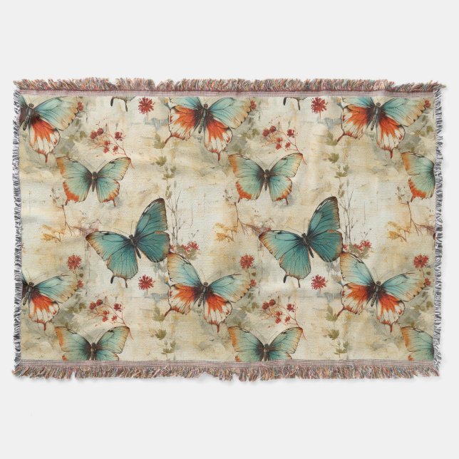 Farbige Vintage Schmetterlinge und Blume (3) Decke (Vorderseite)