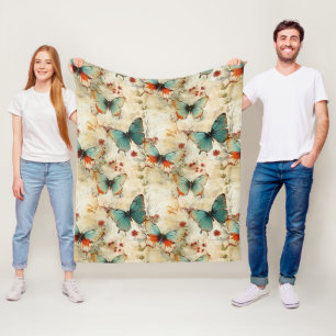Farbige Vintage Schmetterlinge und Blume (3) Fleecedecke