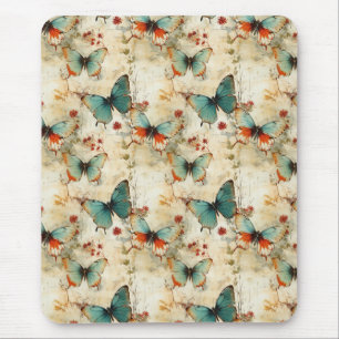 Farbige Vintage Schmetterlinge und Blume (3) Mousepad